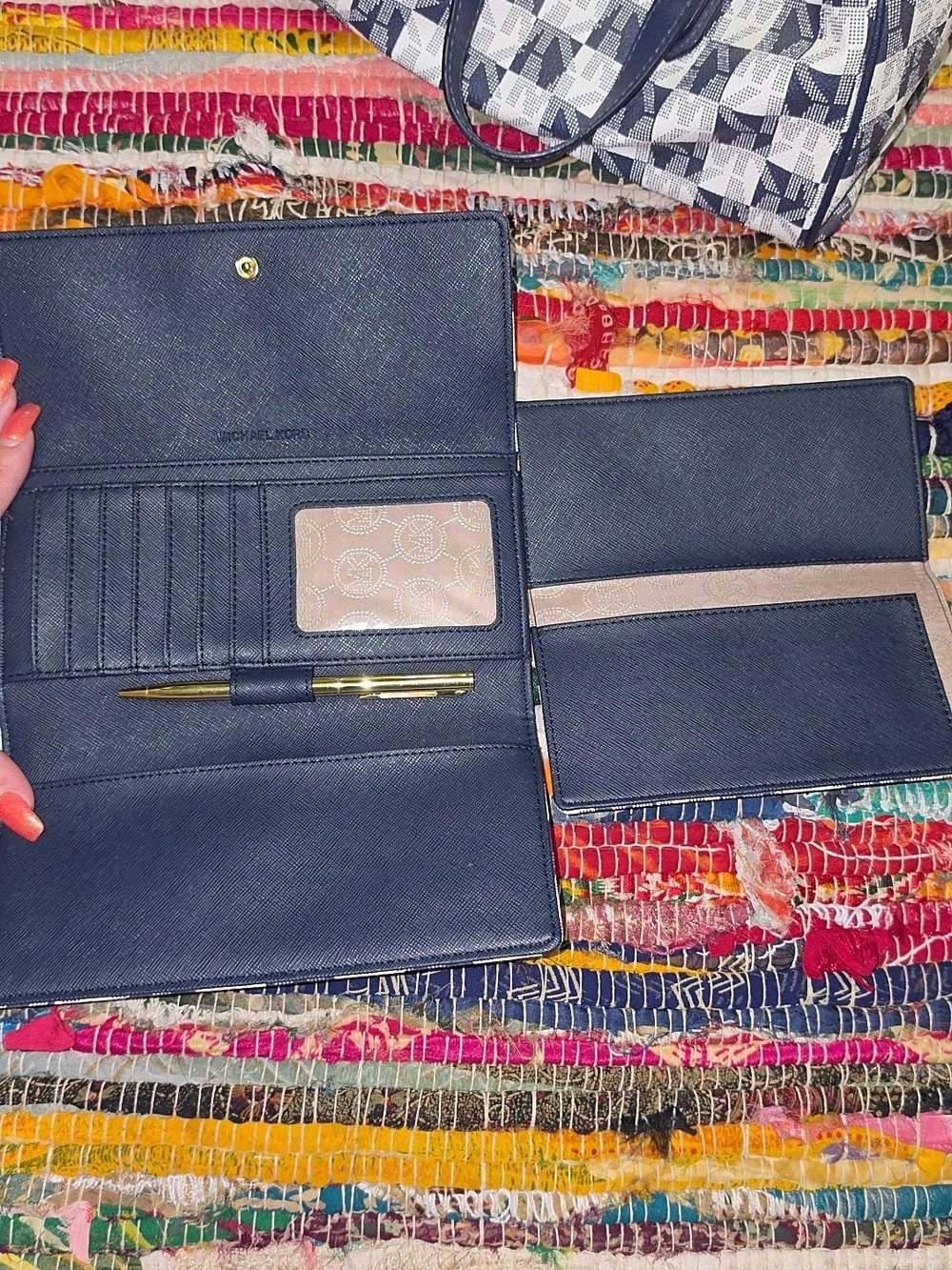 Michael Kors Navy & White Signature Canvas Satchel with Matching Accessories